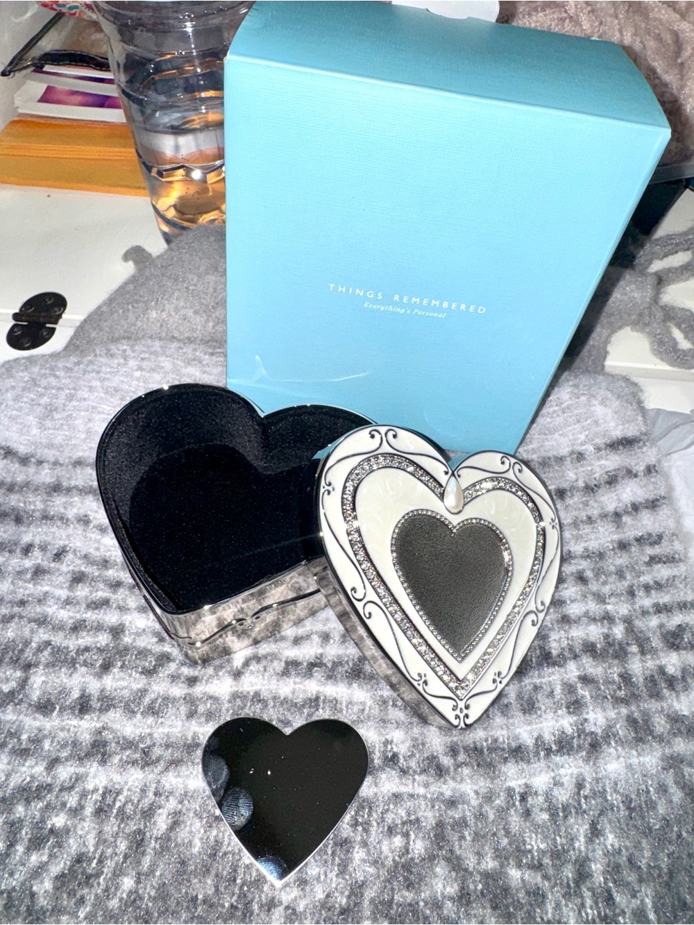Brand 🆕 Things Remembered Silver and Black Heart Keepsake Box